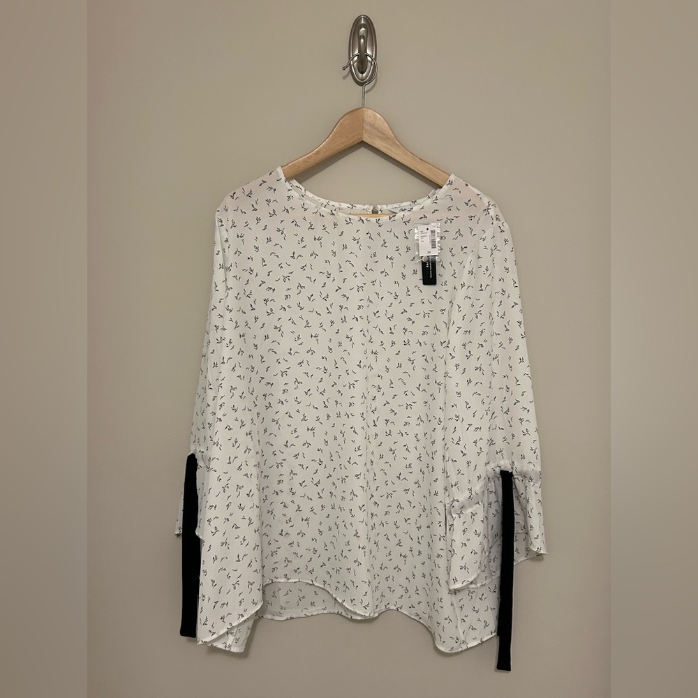 White with Black Floral Detail Women's Top